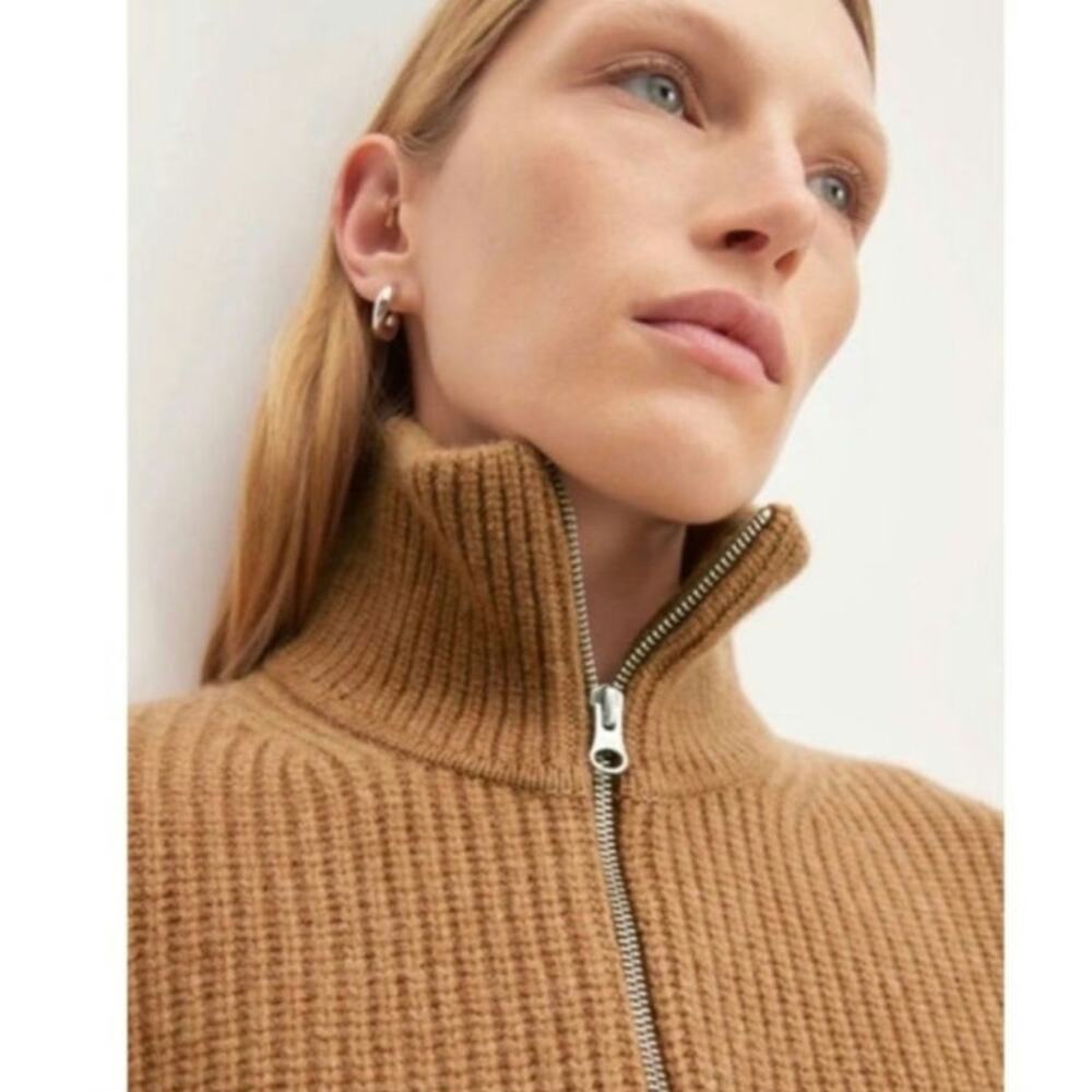 Everlane The Half-Zip Wool Ribbed Knit Sweater Long Sleeve Camel Tan S Classic - Picture 3 of 16